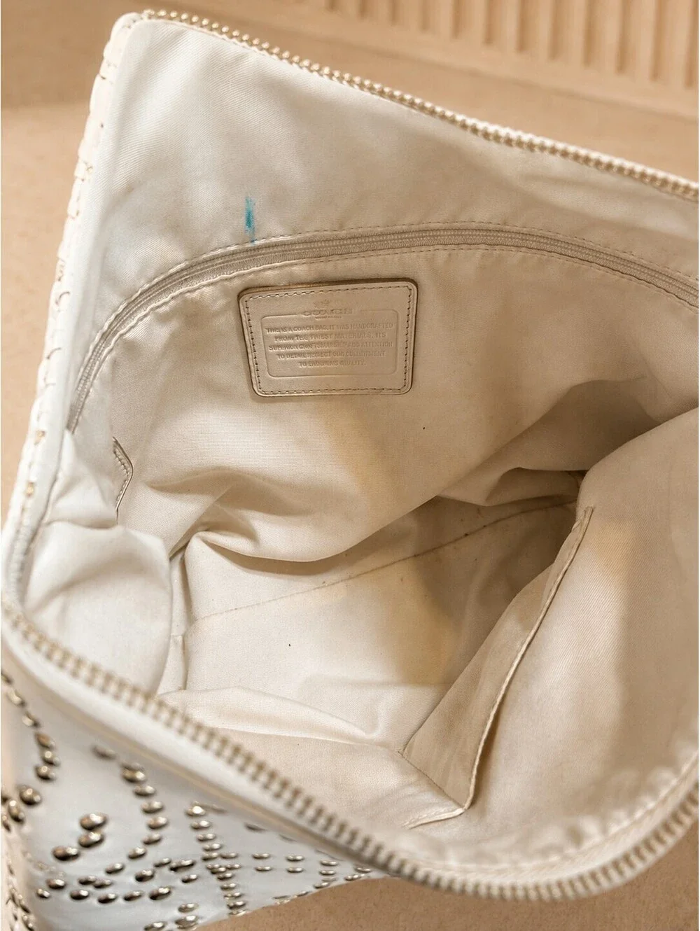 Coach Studded Leather Hobo Bag White Medium Shoulder Purse